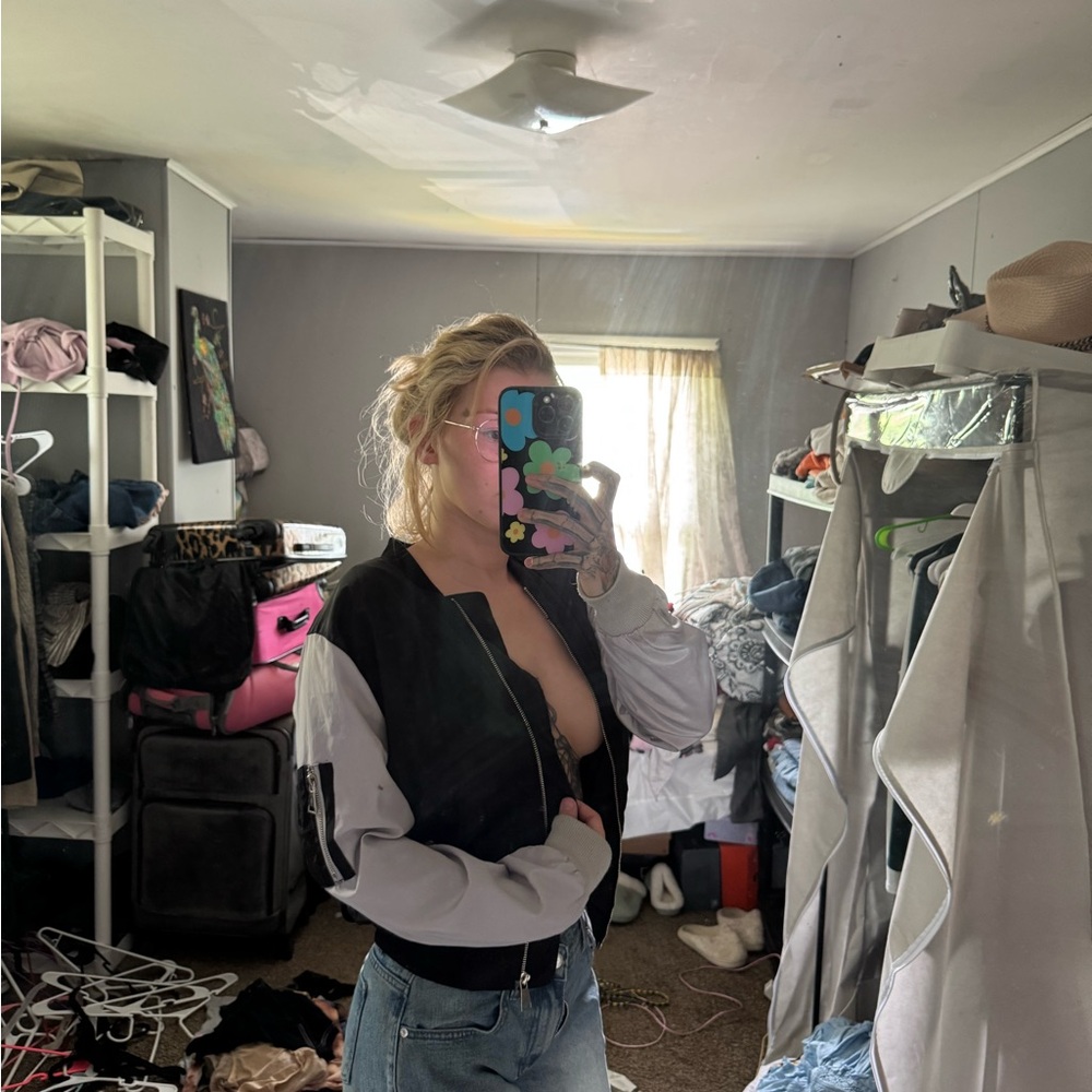 SHEIN Black and Gray Bomber Jacket